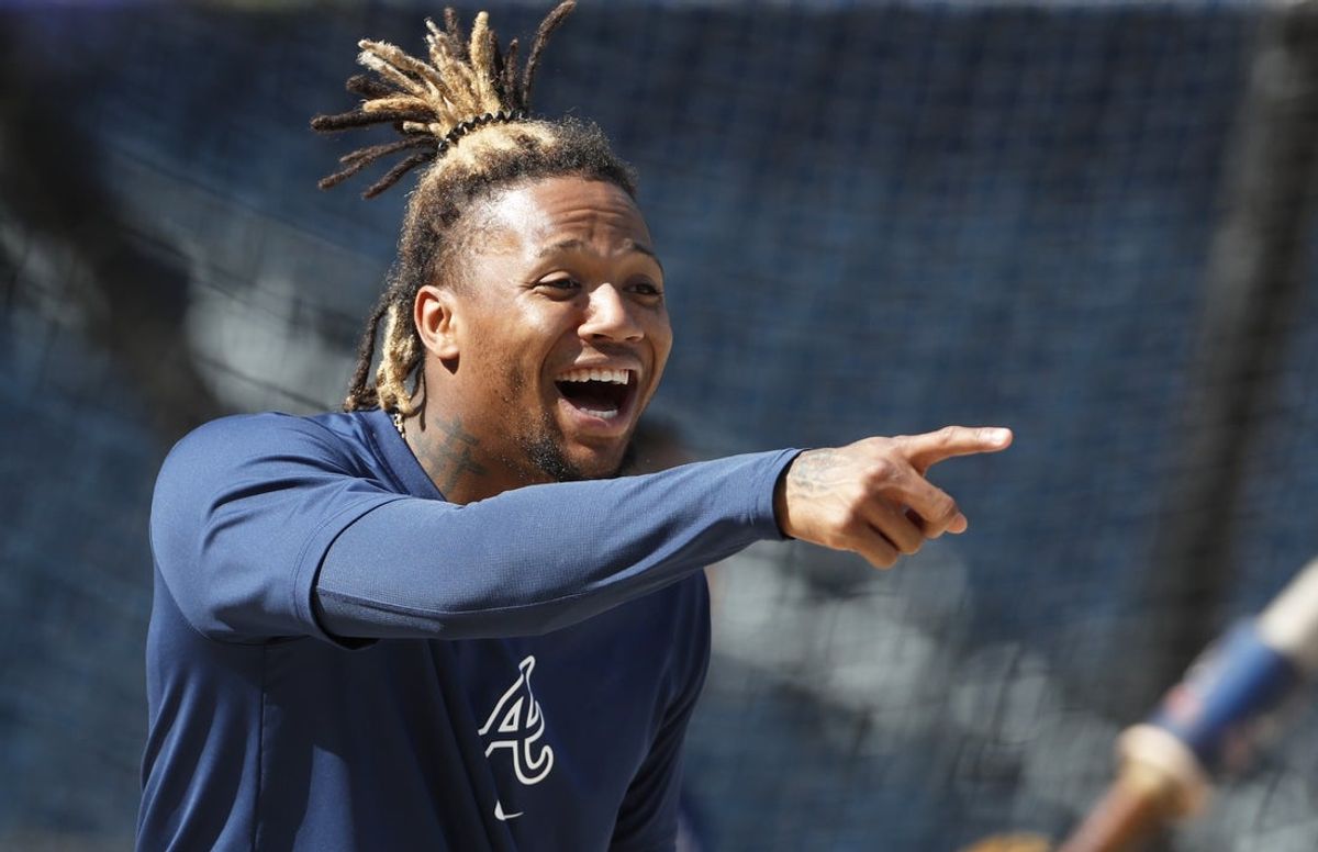 May 24, 2024; Pittsburgh, Pennsylvania, USA;  Atlanta Braves right fielder Ronald Acuna Jr. (13) reacts on the field before the game against the Pittsburgh Pirates at PNC Park. Mandatory Credit: Charles LeClaire-Imagn Images
