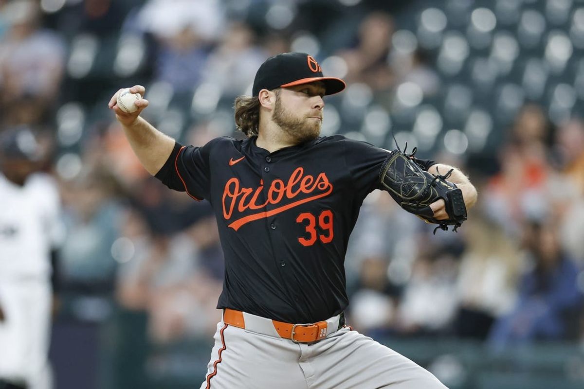 May 24, 2024; Chicago, Illinois, USA; Baltimore Orioles starting pitcher Corbin Burnes (39) delivers a pitch against the Chicago White Sox during the first inning at Guaranteed Rate Field. Mandatory Credit: Kamil Krzaczynski-USA TODAY Sports