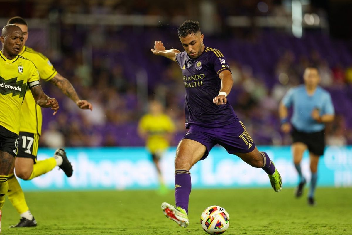 May 25, 2024; Orlando, Florida, USA; Orlando City midfielder Martin Ojeda (11) shoots the ball against the Columbus Crew in the second half  at Inter&Co Stadium. Mandatory Credit: Nathan Ray Seebeck-USA TODAY Sports