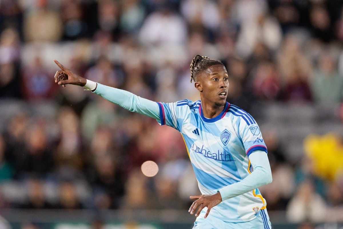 May 25, 2024; Commerce City, Colorado, USA; Colorado Rapids forward Kevin Cabral (91) reacts during the first half against Minnesota United at Dick's Sporting Goods Park. Mandatory Credit: Andrew Wevers-Imagn Images