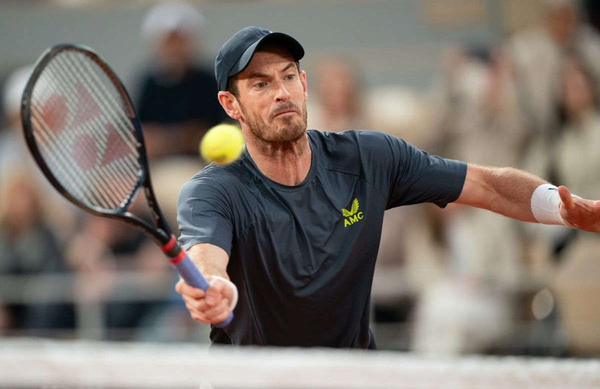 May 26, 2024; Paris, France; Andy Murray of Great Britain returns a shot during his match against Stan Wawrinka of Switzerland on day one of Roland Garros at Stade Roland Garros. Mandatory Credit: Susan Mullane-USA TODAY Sports