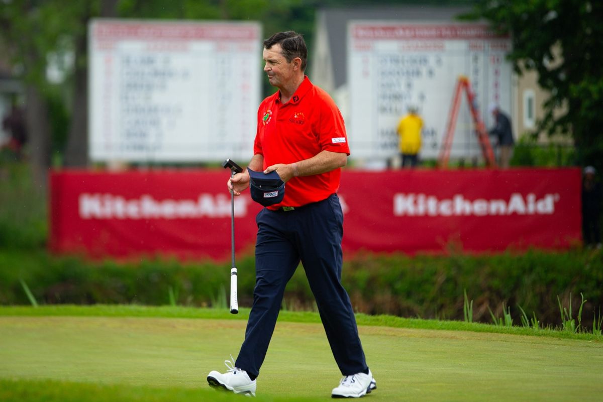 Greg Chalmers walks off the 18th green after finishing the 2024 KitchenAid Senior PGA Championship at Harbor Shores Golf Club on Sunday, May 26, 2024, in Benton Harbor, MI.