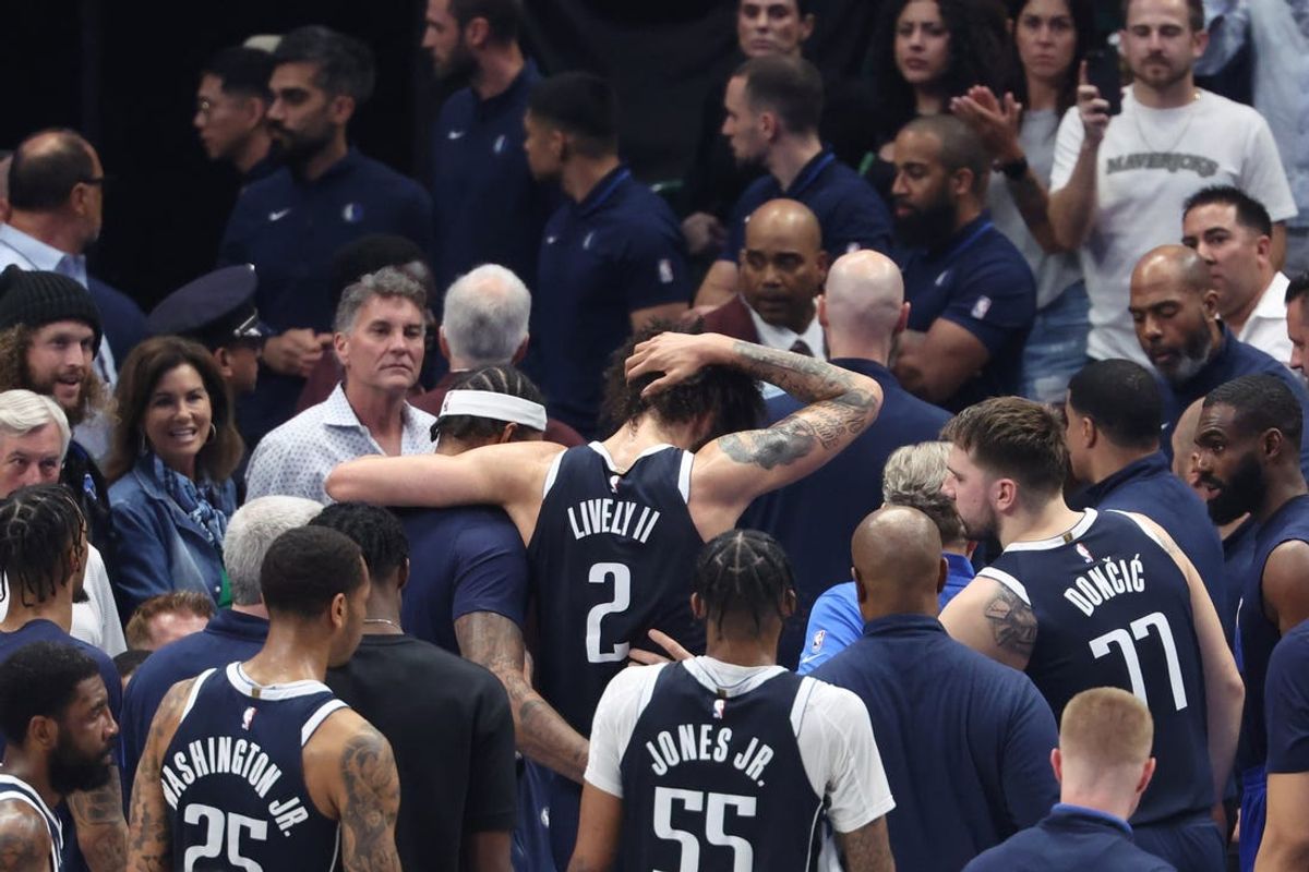May 26, 2024; Dallas, Texas, USA; Dallas Mavericks center Dereck Lively II (2) leaves the court after an injury in the second quarter against the Minnesota Timberwolves during game three of the western conference finals for the 2024 NBA playoffs at American Airlines Center. Mandatory Credit: Kevin Jairaj-USA TODAY Sports