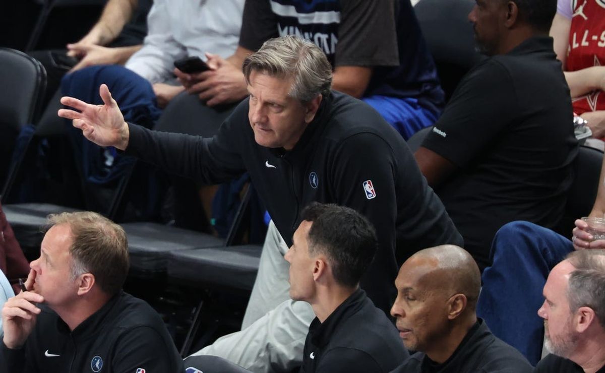 May 26, 2024; Dallas, Texas, USA; Minnesota Timberwolves head coach Chris Finch reacts during the game against the Dallas Mavericks during game three of the western conference finals for the 2024 NBA playoffs at American Airlines Center. Mandatory Credit: Kevin Jairaj-USA TODAY Sports