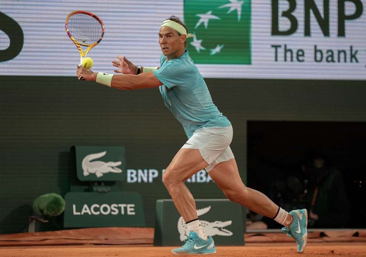 May 27, 2024; Paris, France; Rafael Nadal of Spain returns a shot during his match against Alexander Zverev of Germany on day two of Roland Garros at Stade Roland Garros. Mandatory Credit: Susan Mullane-USA TODAY Sports