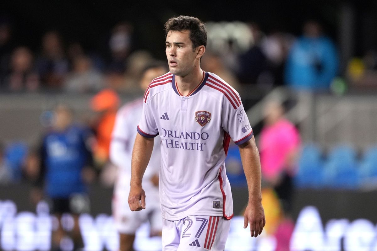 May 18, 2024; San Jose, California, USA; Orlando City forward Jack Lynn (27) during the second half against the San Jose Earthquakes at PayPal Park. Mandatory Credit: Darren Yamashita-Imagn Images