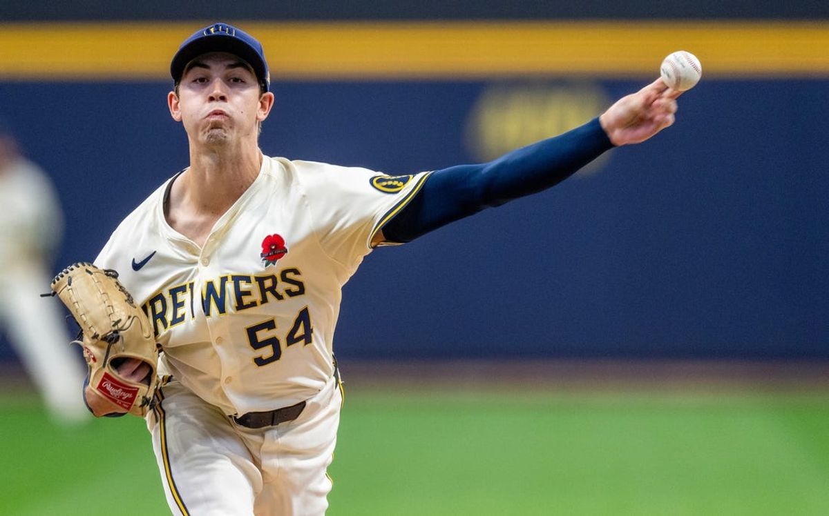 Milwaukee Brewers pitcher Robert Gasser (54) throws during the first inning of their game against the Chicago Cubs Monday, May 27, 2024 at American Family Field in Milwaukee, Wisconsin.