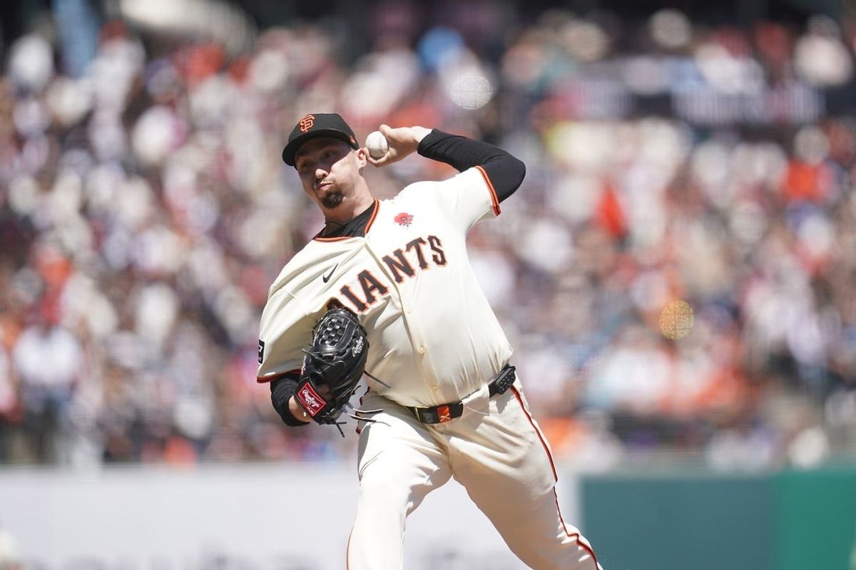 May 27, 2024; San Francisco, California, USA; San Francisco Giants starting pitcher Blake Snell (7) delivers a pitch against the Philadelphia Phillies in the third inning at Oracle Park. Mandatory Credit: Cary Edmondson-USA TODAY Sports