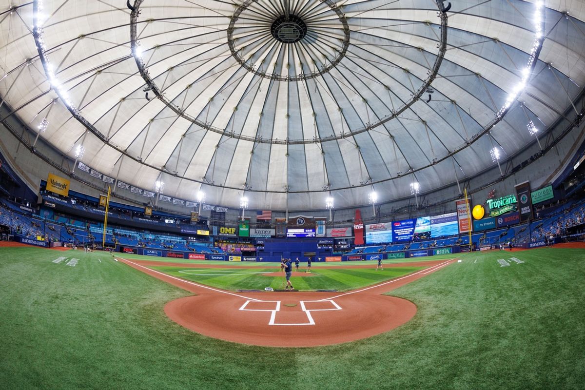 May 28, 2024; St. Petersburg, Florida, USA; a general view of the stadium before a game between the Oakland Athletics and Tampa Bay Rays at Tropicana Field. Mandatory Credit: Nathan Ray Seebeck-Imagn Images