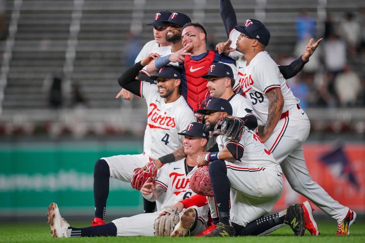 May 28, 2024; Minneapolis, Minnesota, USA; The Minnesota Twins pose after the game against the Kansas City Royals at Target Field. Mandatory Credit: Brad Rempel-USA TODAY Sports