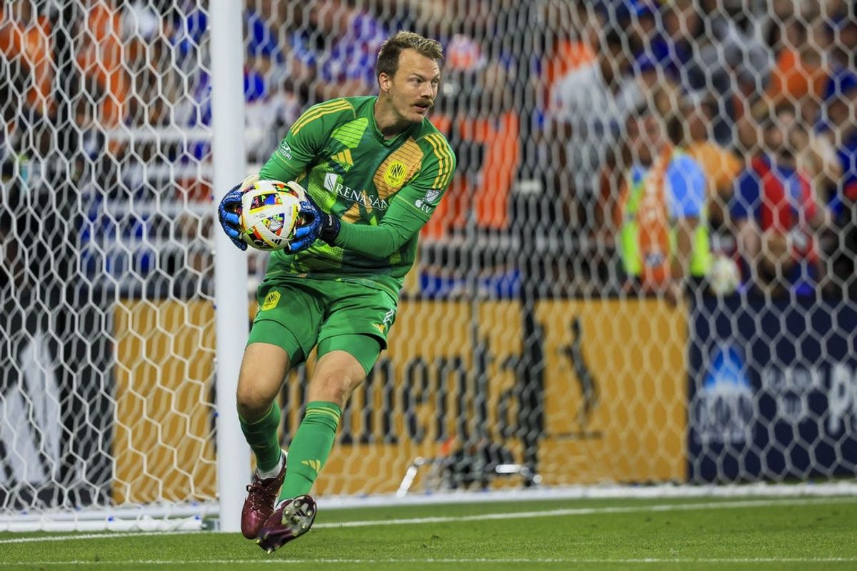 May 29, 2024; Cincinnati, Ohio, USA; Nashville SC goalkeeper Joe Willis (1) makes a save against FC Cincinnati in the second half at TQL Stadium. Mandatory Credit: Katie Stratman-USA TODAY Sports