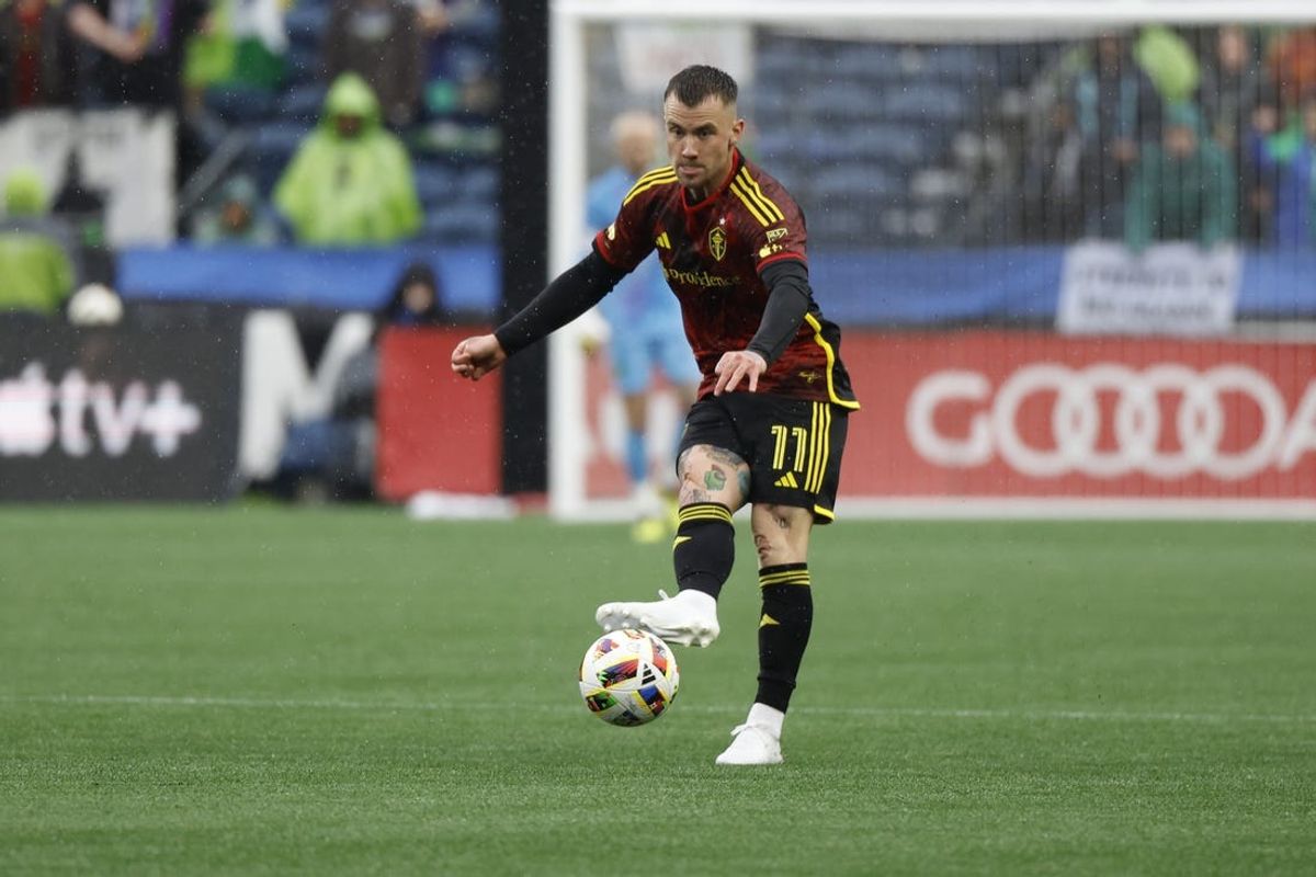 May 29, 2024; Seattle, Washington, USA; Seattle Sounders midfielder Albert Rusnak (11) plays the ball in the first half against the Real Salt Lake at Lumen Field. Mandatory Credit: Joe Nicholson-USA TODAY Sports