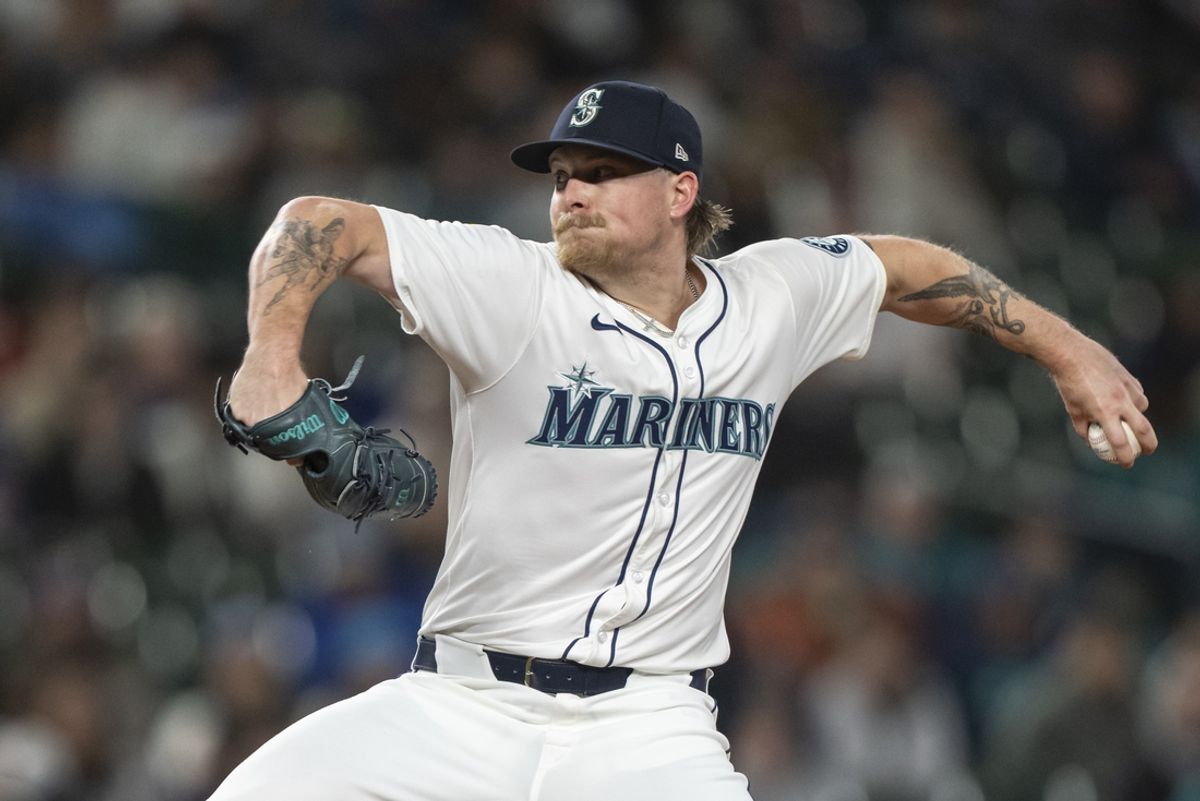 May 29, 2024; Seattle, Washington, USA; Seattle Mariners reliever Gabe Speier (55) delivers a pitch during the eighth inning against the Houston Astros at T-Mobile Park. Mandatory Credit: Stephen Brashear-USA TODAY Sports