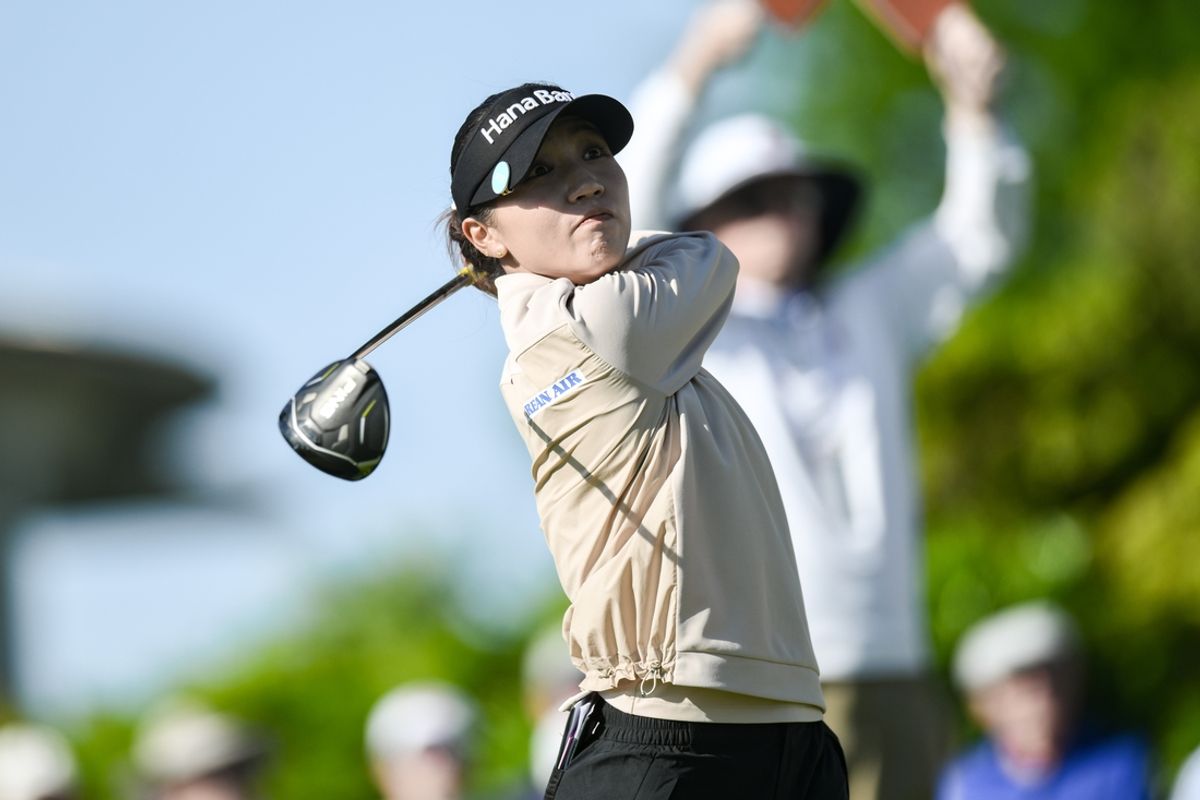 May 30, 2024; Lancaster, Pennsylvania, USA; Lydia Ko (NZL) hits a tee shot on the tenth hole during the first round of the U.S. Women's Open golf tournament. Mandatory Credit: John Jones-Imagn Images