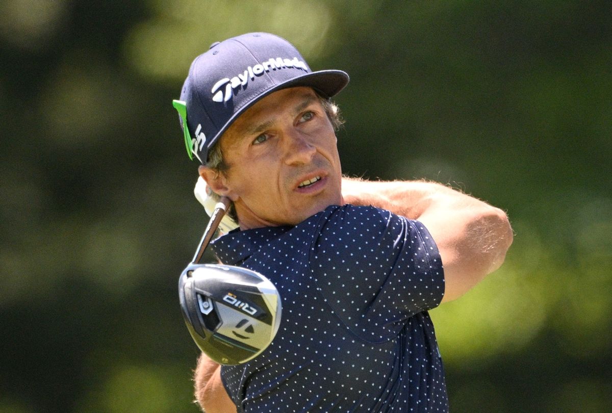 May 30, 2024; Hamilton, Ontario, CAN; Thorbjorn Olesen hits his tee shot on the ninth hole during the first round of the RBC Canadian Open golf tournament. Mandatory Credit: Dan Hamilton-Imagn Images