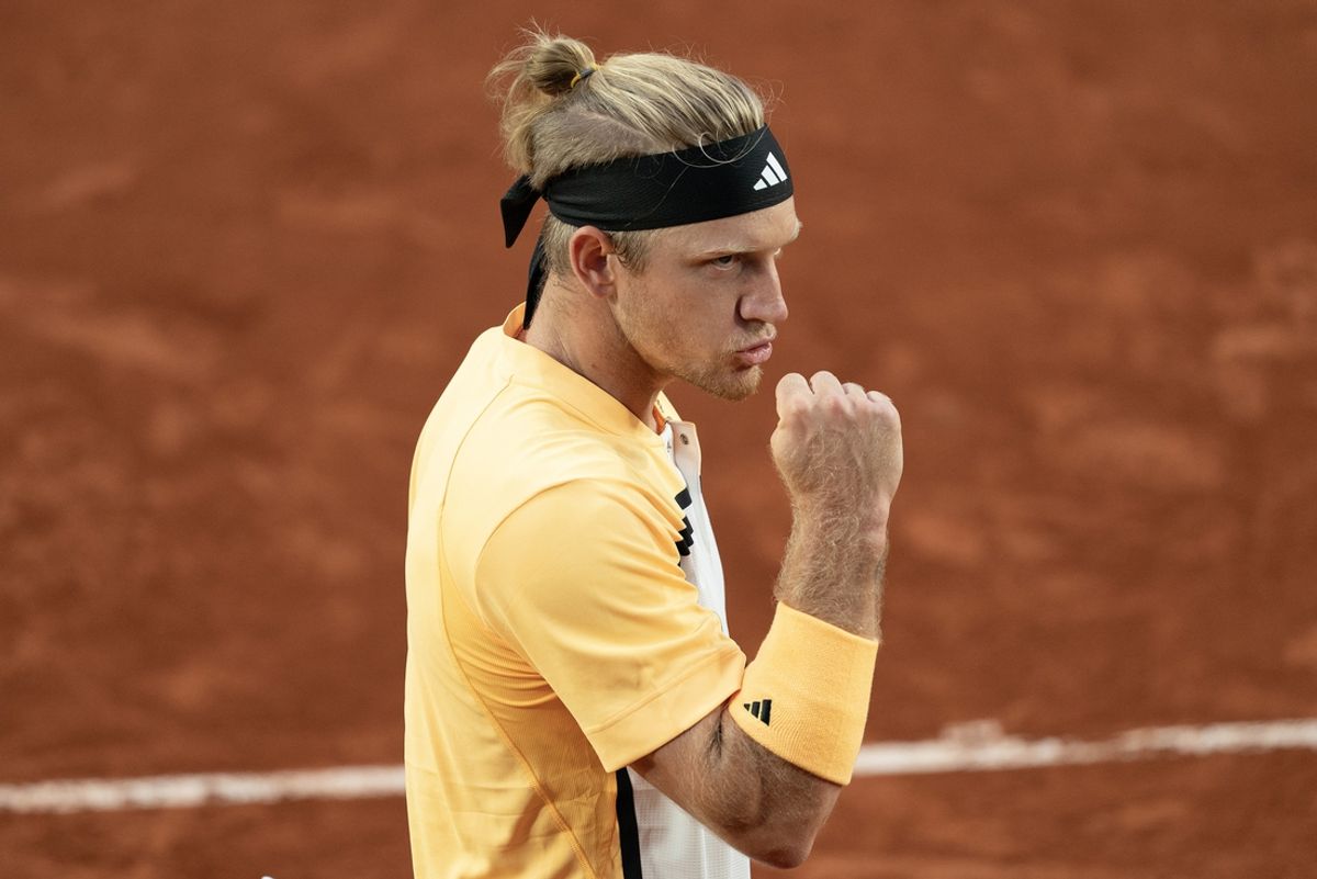 May 30, 2024; Paris, France; Alejandro Davidovich Fokina of Spain reacts to a point during his match against Casper Ruud of Norway on day five of Roland Garros at Stade Roland Garros. Mandatory Credit: Susan Mullane-USA TODAY Sports