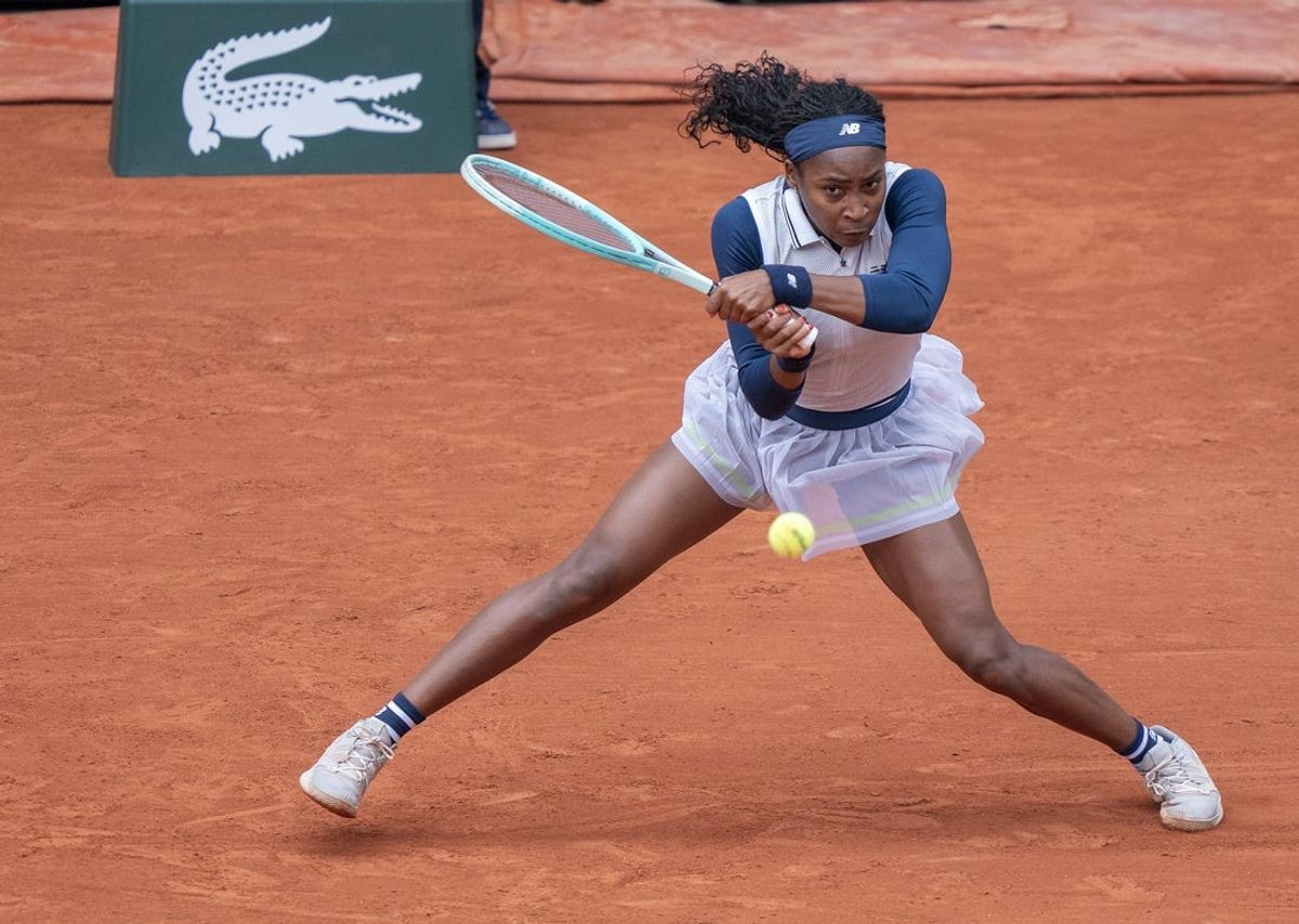 May 31, 2024; Paris, France; Coco Gauff of the United States returns a shot during her match against Dayana Yastremska of Ukraine (not pictured) on day six of Roland Garros at Stade Roland Garros. Mandatory Credit: Susan Mullane-USA TODAY Sports