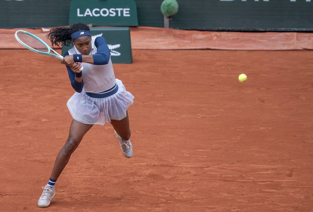 May 31, 2024; Paris, France; Coco Gauff of the United States returns a shot during her match against Dayana Yastremska of Ukraine (not pictured) on day six of Roland Garros at Stade Roland Garros. Mandatory Credit: Susan Mullane-USA TODAY Sports
