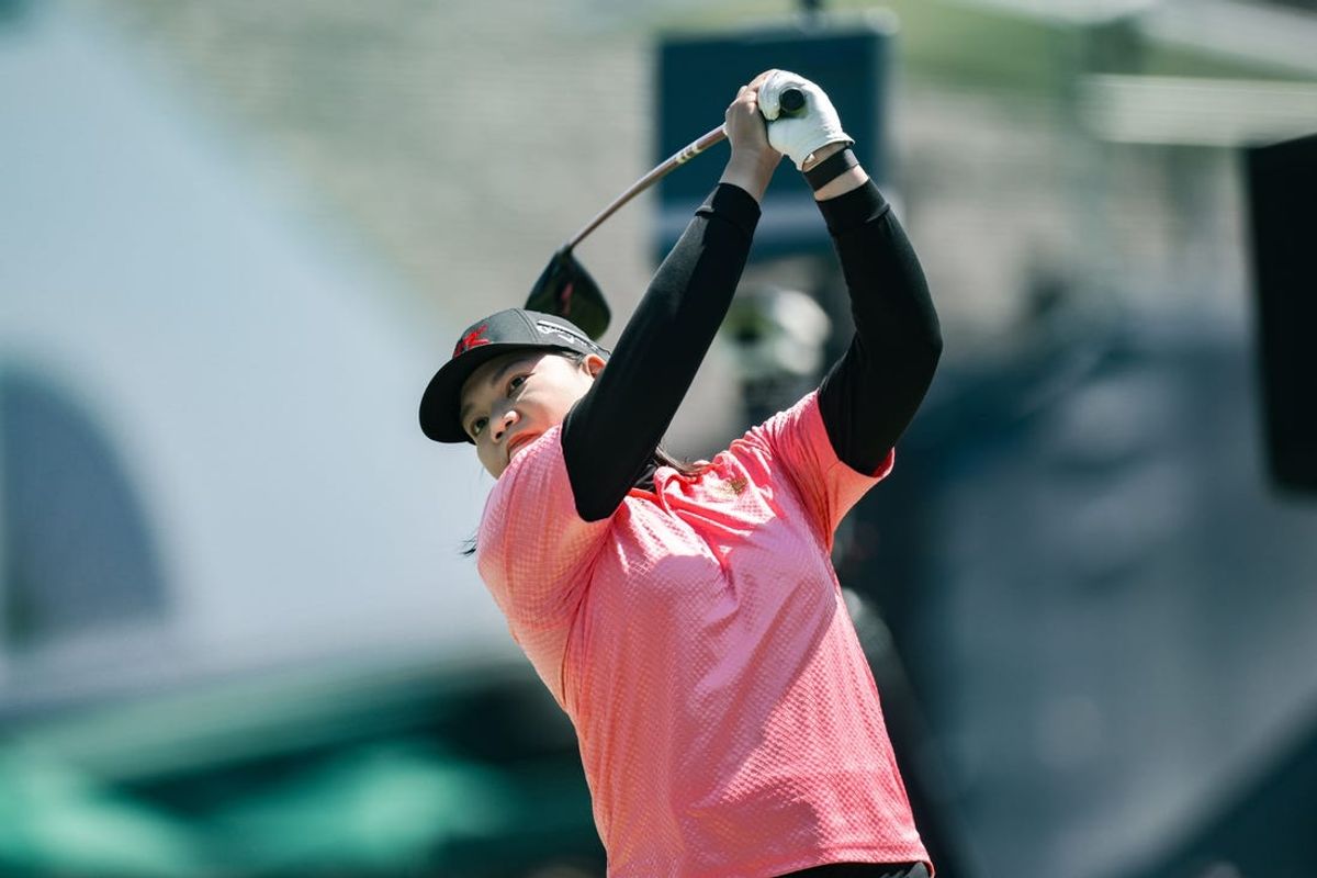 May 31, 2024; Lancaster, Pennsylvania, USA; Wichanee Meechai (THA) hits a tee shot on the tenth hole during the second round of the U.S. Women's Open golf tournament. Mandatory Credit: John Jones-USA TODAY Sports