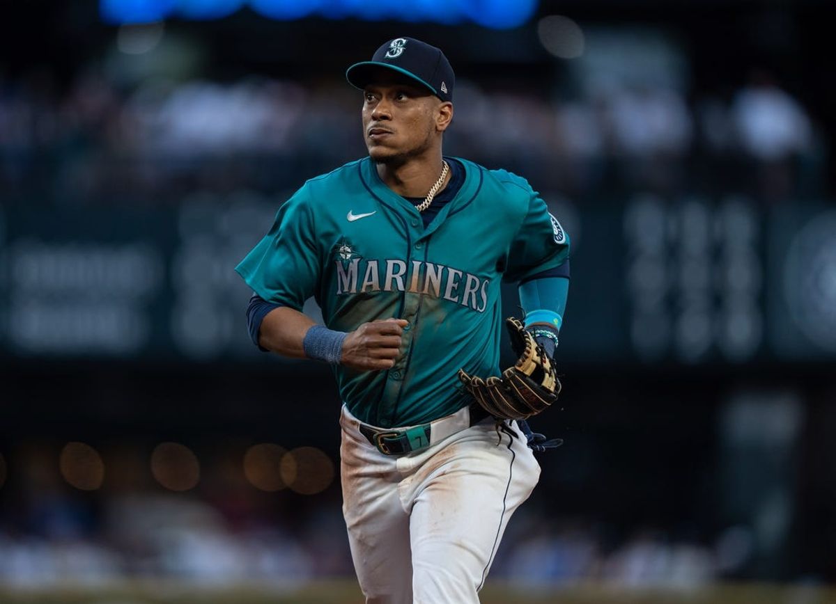 May 11, 2024; Seattle, Washington, USA;  Seattle Mariners second baseman Jorge Polanco (7) jogs off the field during a game against the Oakland Athletics at T-Mobile Park. Mandatory Credit: Stephen Brashear-USA TODAY Sports
