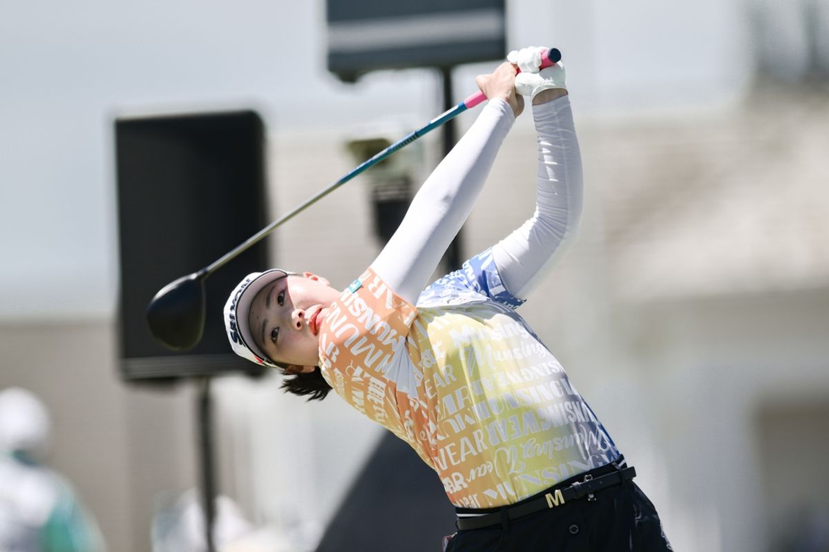 Jun 1, 2024; Lancaster, Pennsylvania, USA; Rio Takeda (JPN) hits a tee shot on the first hole during the third round of the U.S. Women's Open golf tournament. Mandatory Credit: John Jones-Imagn Images