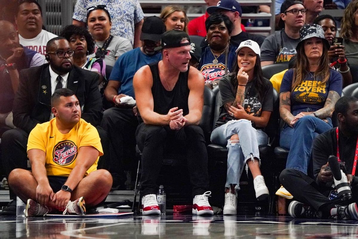 June 1, 2024; Indianapolis, IN, USA; Retired Indianapolis Colts player and American sports analyst Pat McAfee attends a game between the Indiana Fever and the Chicago Sky on Saturday, June 1, 2024, at Grainbridge Fieldhouse in Indianapolis. Mandatory Credit: Michelle Pemberton-USA TODAY Sports