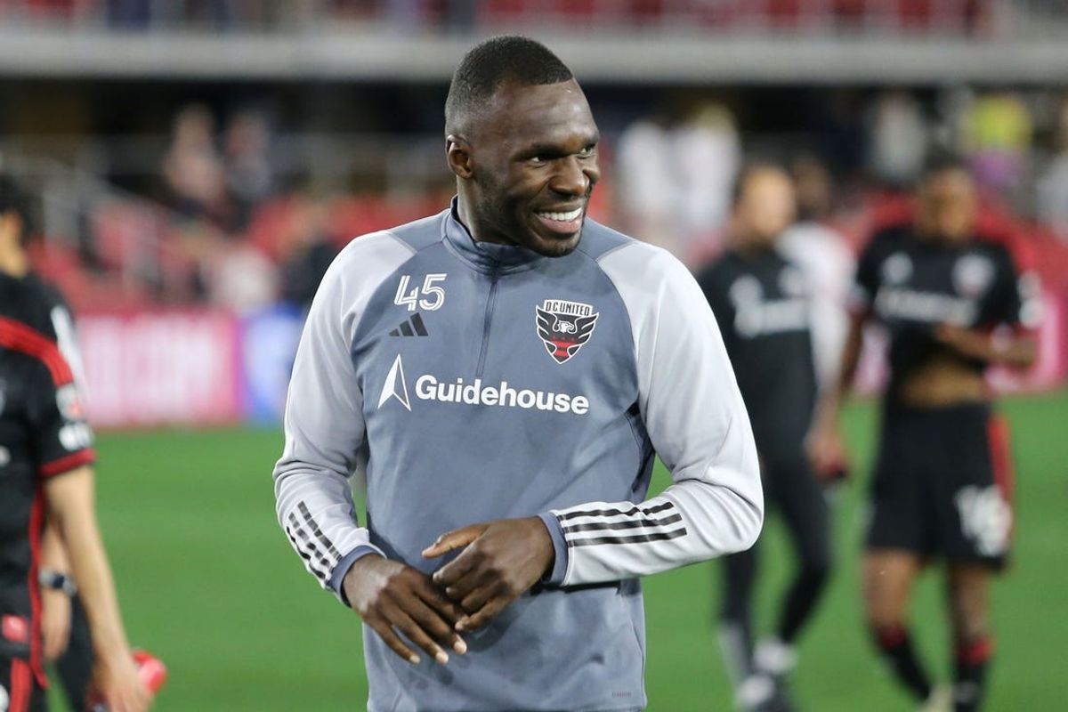 Jun 1, 2024; Washington, District of Columbia, USA; D.C. United forward Christian Benteke (20) smiles after the game against Toronto FC at Audi Field. Mandatory Credit: Daniel Kucin Jr.-USA TODAY Sports
