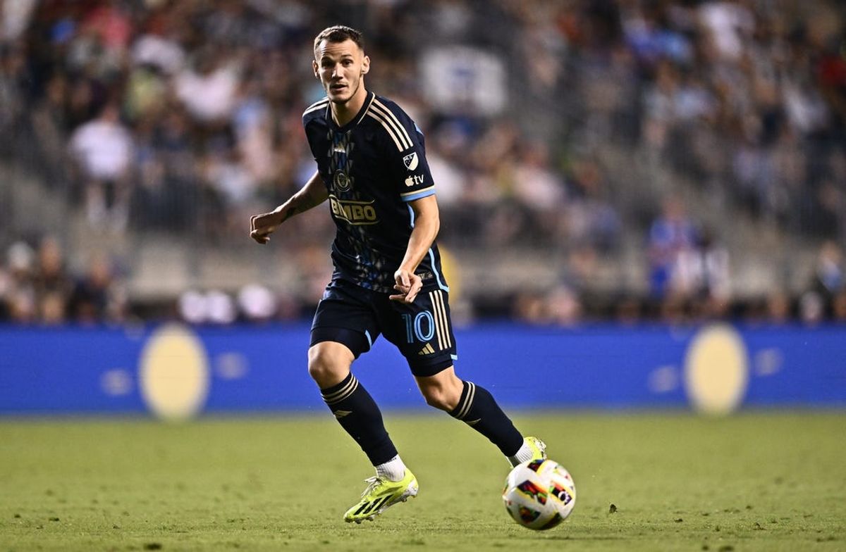 Jun 1, 2024; Philadelphia, Pennsylvania, USA; Philadelphia Union midfielder Daniel Gazdag (10) watches the ball against CF Montreal in the second half at Subaru Park. Mandatory Credit: Kyle Ross-USA TODAY Sports