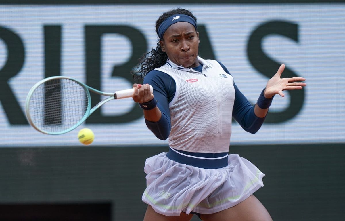 Jun 2, 2024; Paris, France; Coco Gauff of the United States returns a shot during her match against Elisabetta Cocciaretto of Italy on day eight of Roland Garros at Stade Roland Garros. Mandatory Credit: Susan Mullane-USA TODAY Sports