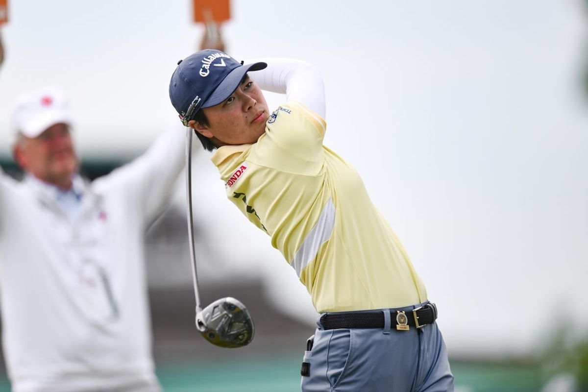 Jun 2, 2024; Lancaster, Pennsylvania, USA; Yuka Saso (JPN) hits a tee shot on the first hole during the final round of the U.S. Women's Open golf tournament. Mandatory Credit: John Jones-USA TODAY Sports