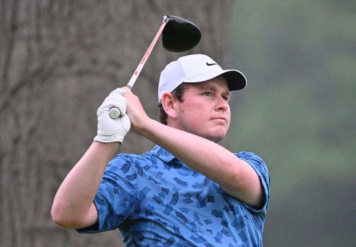 Jun 2, 2024; Hamilton, Ontario, CAN; Robert MacIntyre hits his tee shot at the fourth hole during the final round of the RBC Canadian Open golf tournament. Mandatory Credit: Dan Hamilton-USA TODAY Sports