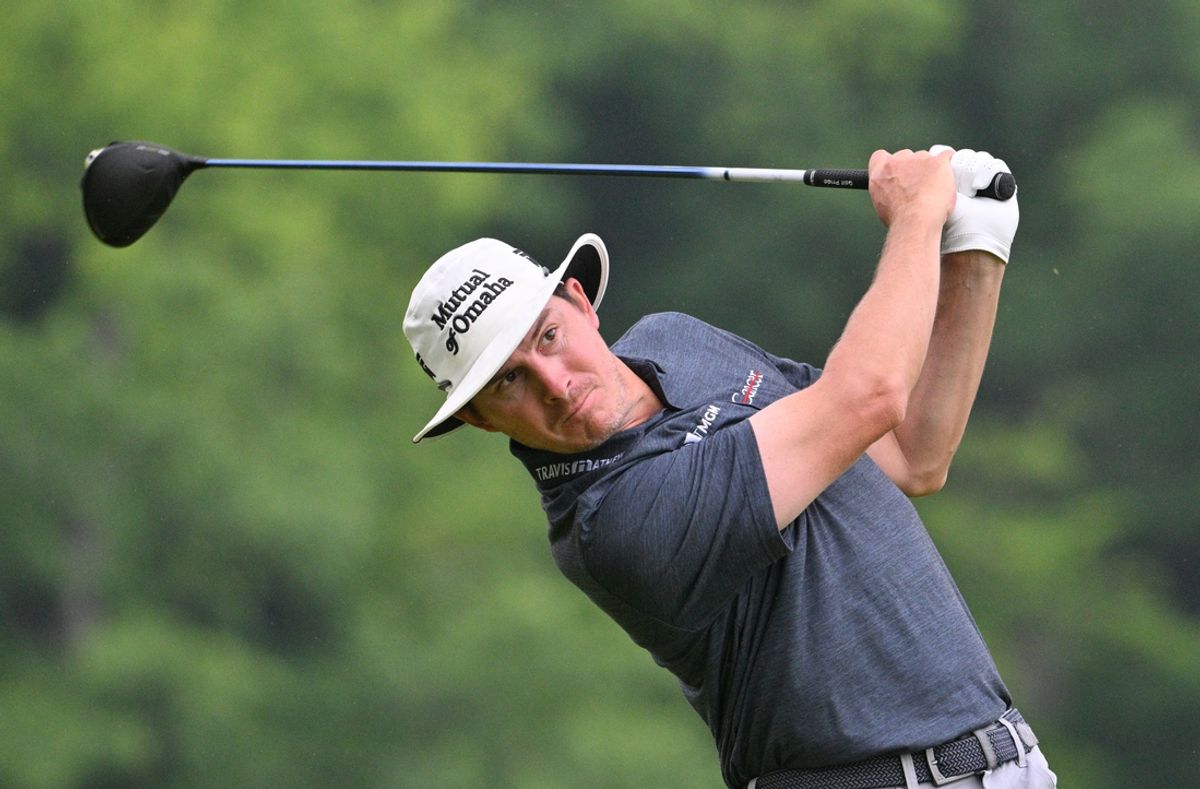 Jun 2, 2024; Hamilton, Ontario, CAN; Joel Dahmen hits  his tee shot at the fourth hole during the final round of the RBC Canadian Open golf tournament. Mandatory Credit: Dan Hamilton-Imagn Images