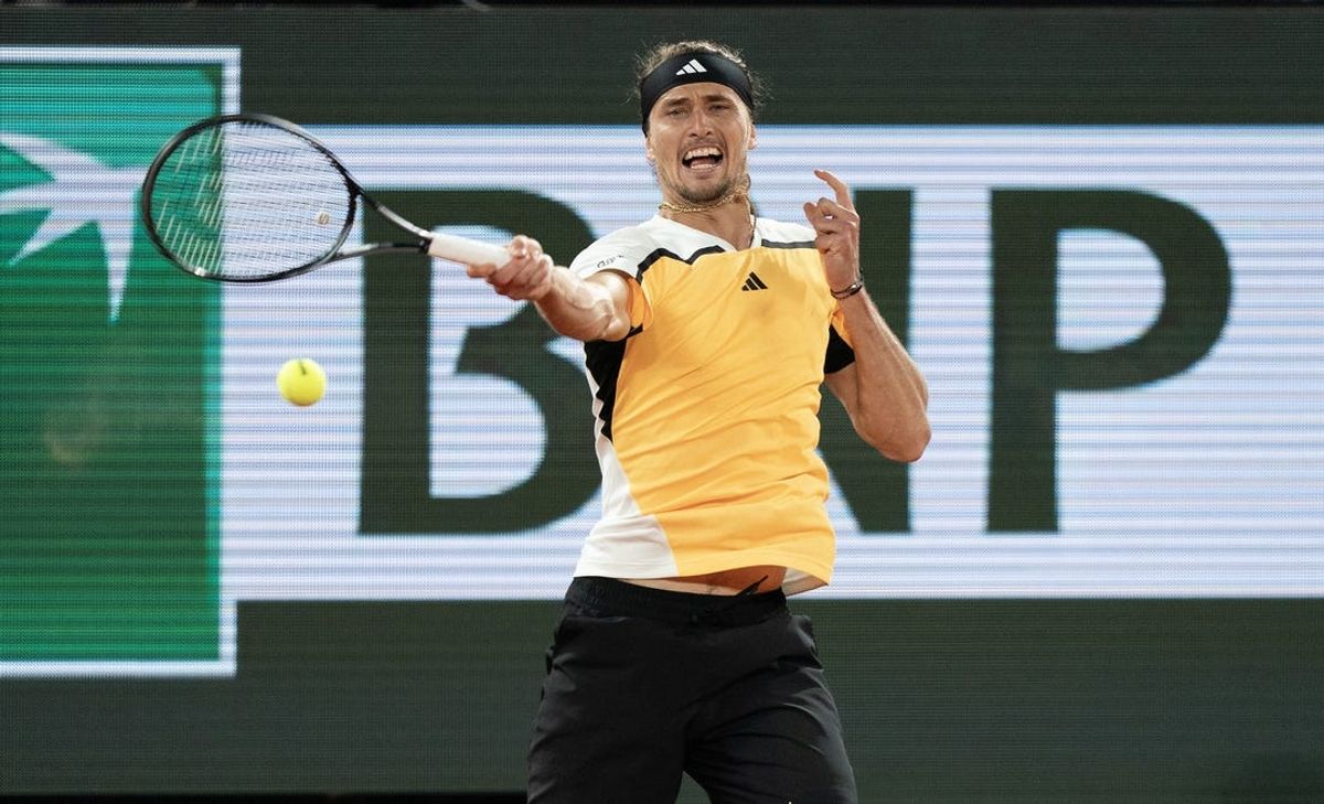 Jun 3, 2024; Paris, France; Alexander Zverev of Germany returns a shot during his match against Holger Rune of Denmark on day nine of Roland Garros at Stade Roland Garros. Mandatory Credit: Susan Mullane-USA TODAY Sports