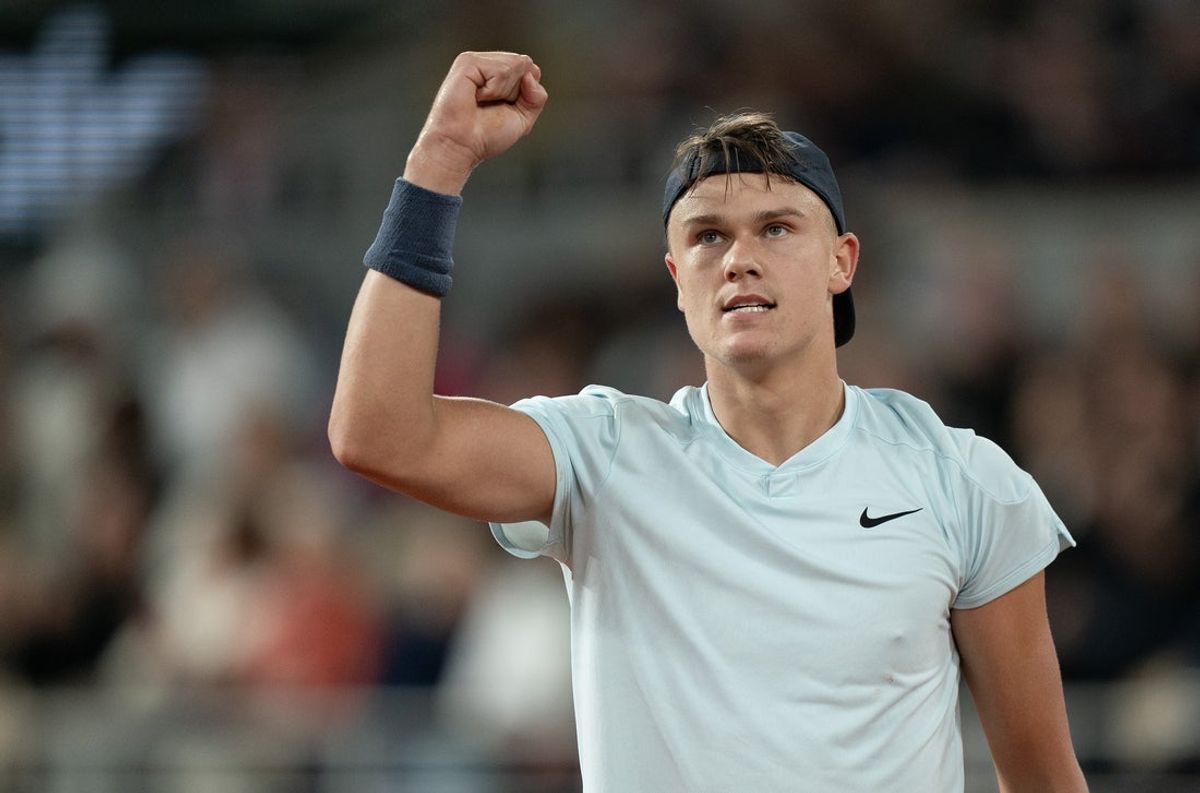 Jun 3, 2024; Paris, France; Holger Rune of Denmark reacts to a point during his match against Alexander Zverev of Germany on day nine of Roland Garros at Stade Roland Garros. Mandatory Credit: Susan Mullane-Imagn Images