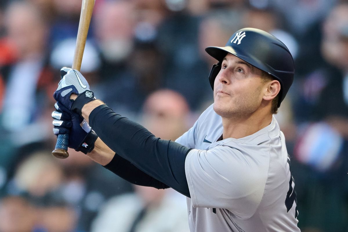Jun 1, 2024; San Francisco, California, USA; New York Yankees infielder Anthony Rizzo (48) bats against the San Francisco Giants during the second inning at Oracle Park. Mandatory Credit: Robert Edwards-USA TODAY Sports
