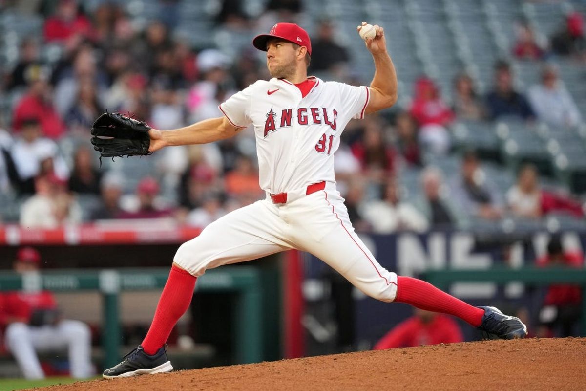 Jun 3, 2024; Anaheim, California, USA; Los Angeles Angels pitcher Tyler Anderson (31) throws in the second inning against the San Diego Padres at Angel Stadium. Mandatory Credit: Kirby Lee-USA TODAY Sports