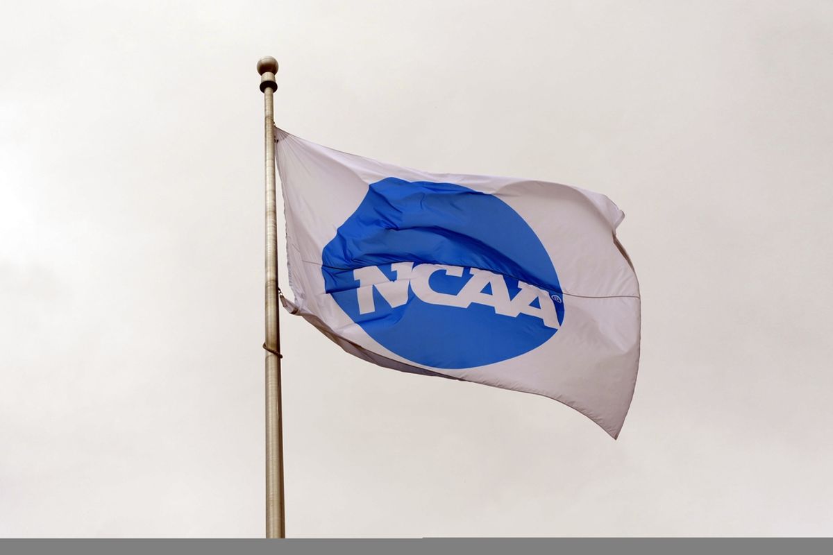Jun 4, 2024; Eugene, OR, USA; A NCAA logo flag at Hayward Field. Mandatory Credit: Kirby Lee-USA TODAY Sports