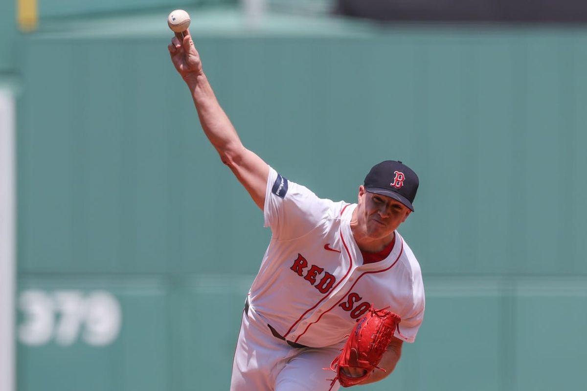 Jun 5, 2024; Boston, Massachusetts, USA; Boston Red Sox starting pitcher Nick Pivetta (37) throws a pitch during the first inning against the Atlanta Braves at Fenway Park. Mandatory Credit: Paul Rutherford-USA TODAY Sports