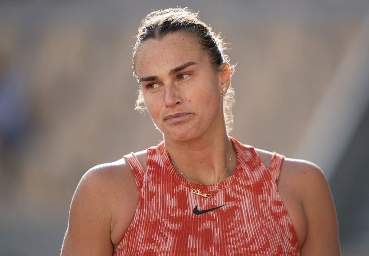Jun 5, 2024; Paris, France; Aryna Sabalenka during her match against Mirra Andreeva on day 11 of Roland Garros at Stade Roland Garros. Mandatory Credit: Susan Mullane-USA TODAY Sports