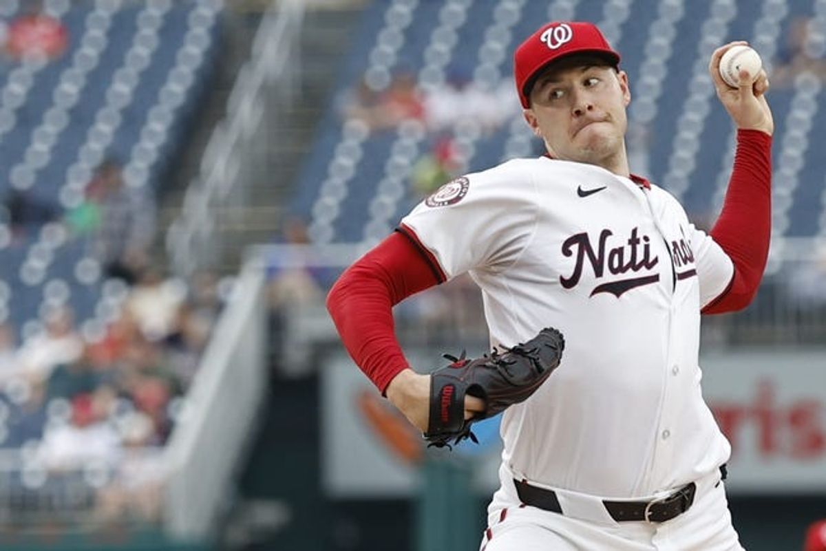 Jun 5, 2024; Washington, District of Columbia, USA; Washington Nationals starting pitcher Patrick Corbin (46) pitches against the New York Mets during the second inning at Nationals Park. Mandatory Credit: Geoff Burke-USA TODAY Sports
