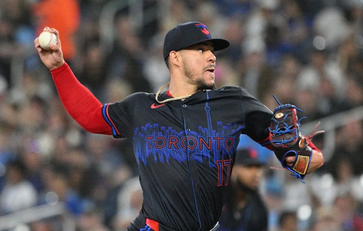 Jun 5, 2024; Toronto, Ontario, CAN;   Toronto Blue Jays starting pitcher Jose Berrios (17) delivers a pitch against the Baltimore Orioles in the first inning at Rogers Centre. Mandatory Credit: Dan Hamilton-USA TODAY Sports