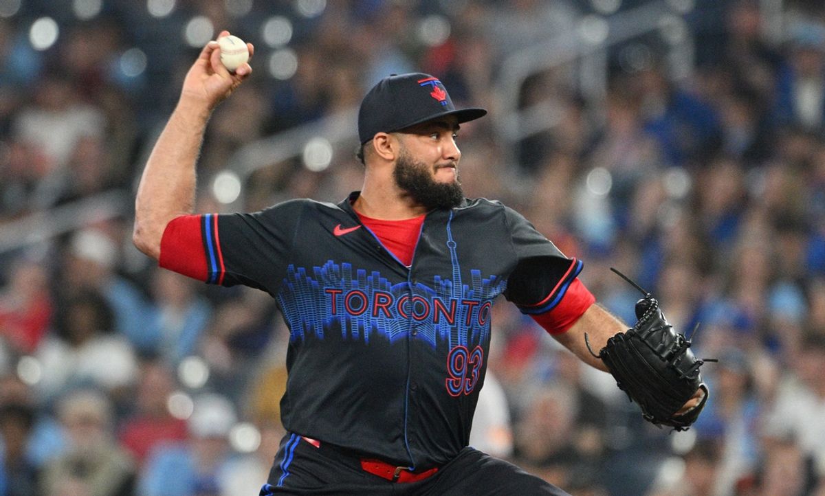 Jun 5, 2024; Toronto, Ontario, CAN;  Toronto Blue Jays relief pitcher Yimi Garcia (93) delivers a pitch against the Baltimore Orioles in the ninth inning at Rogers Centre. Mandatory Credit: Dan Hamilton-USA TODAY Sports