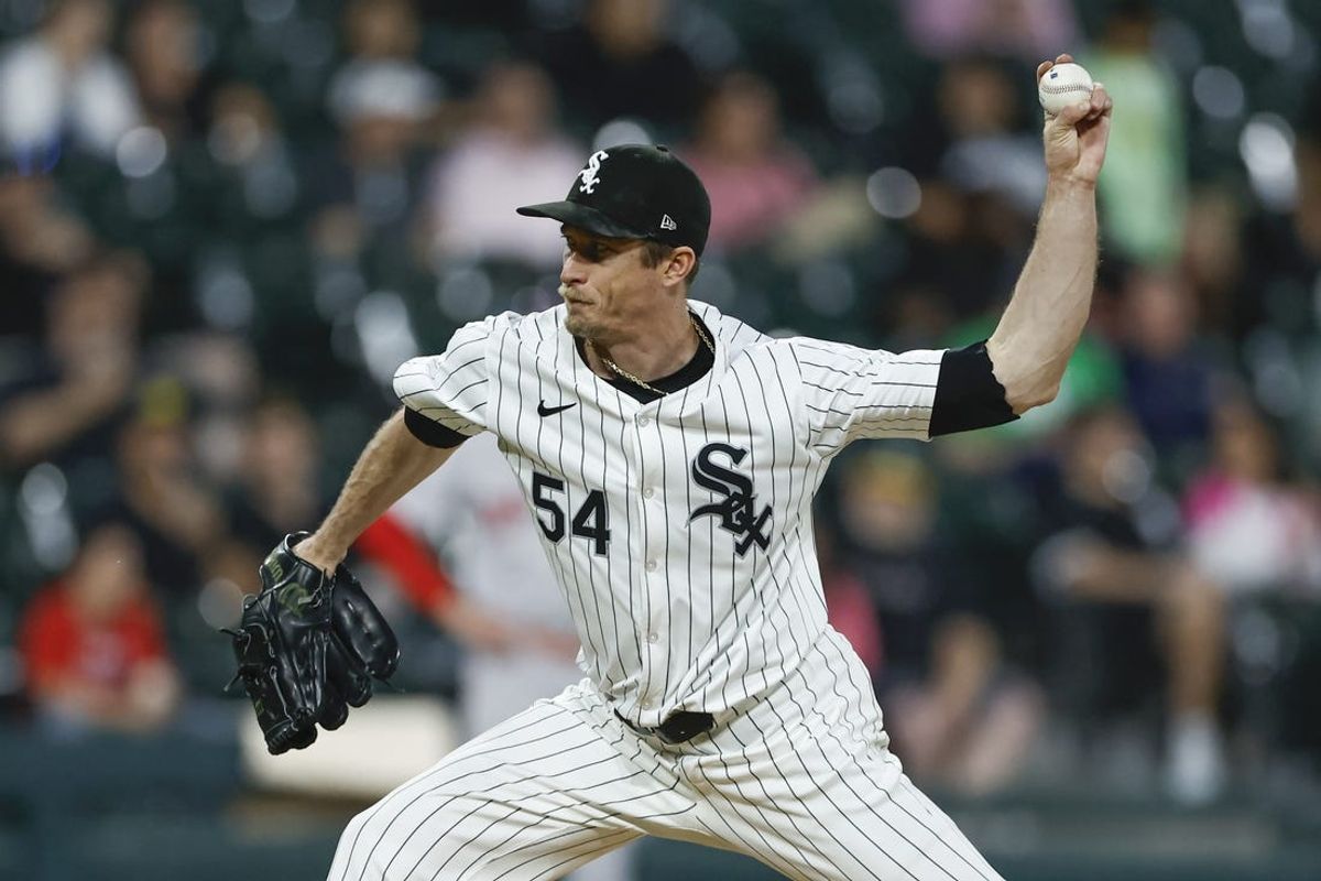 Jun 6, 2024; Chicago, Illinois, USA; Chicago White Sox relief pitcher Tim Hill (54) delivers a pitch against the Boston Red Sox during the sixth inning at Guaranteed Rate Field. Mandatory Credit: Kamil Krzaczynski-USA TODAY Sports