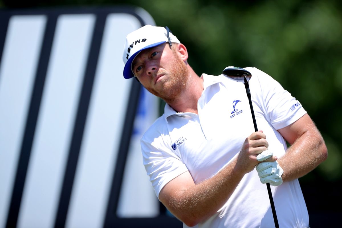 Jun 7, 2024; Houston, Texas, USA; Talor Gooch of Smash Golf Club hits a tee shot on the first hole during the first round of the LIV Golf Houston golf tournament at Golf Club of Houston. Mandatory Credit: Erik Williams-USA TODAY Sports