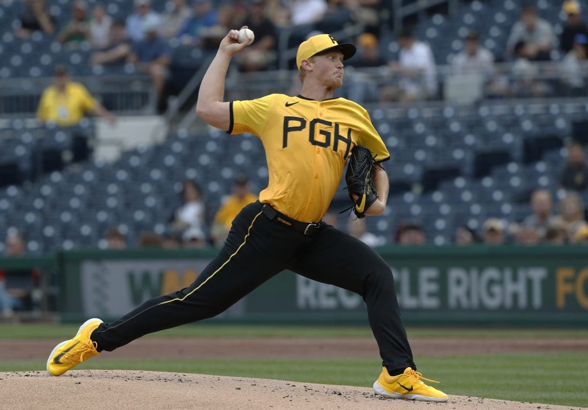 Jun 7, 2024; Pittsburgh, Pennsylvania, USA;  Pittsburgh Pirates starting pitcher Mitch Keller (23) delivers a pitch against the Minnesota Twins during the first inning at PNC Park. Mandatory Credit: Charles LeClaire-USA TODAY Sports