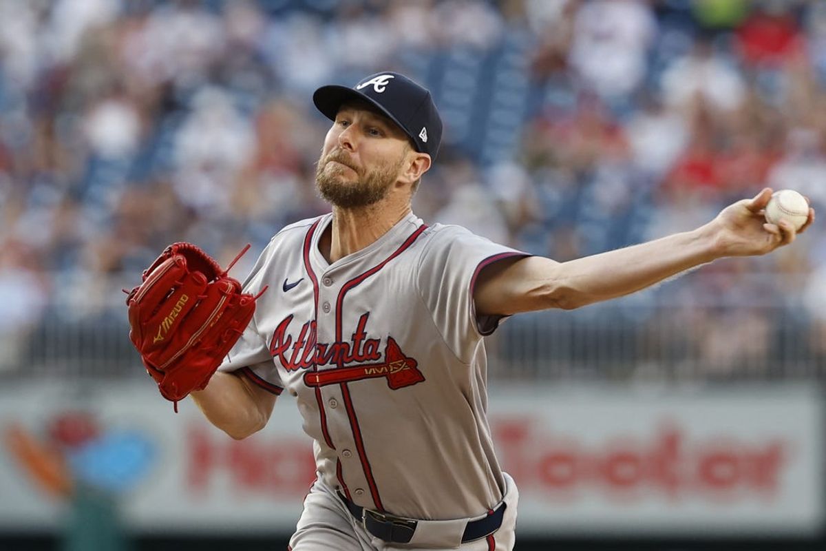 Jun 7, 2024; Washington, District of Columbia, USA; Atlanta Braves starting pitcher Chris Sale (51) pitches against the Washington Nationals during the third inning at Nationals Park. Mandatory Credit: Geoff Burke-USA TODAY Sports