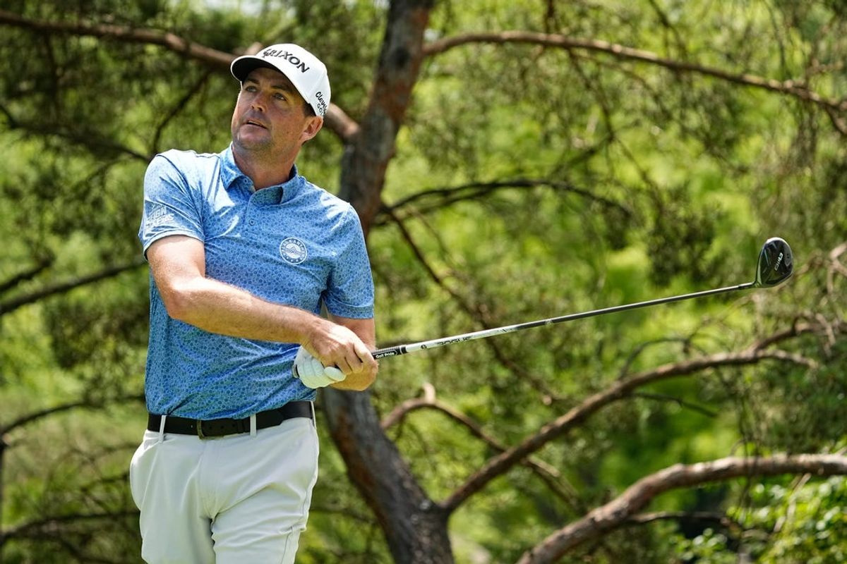 Jun 8, 2024; Dublin, Ohio, USA; Keegan Bradley tees off on the second hole during the third round of the Memorial Tournament at Muirfield Village Golf Club. Mandatory Credit: Adam Cairns-USA TODAY Sports