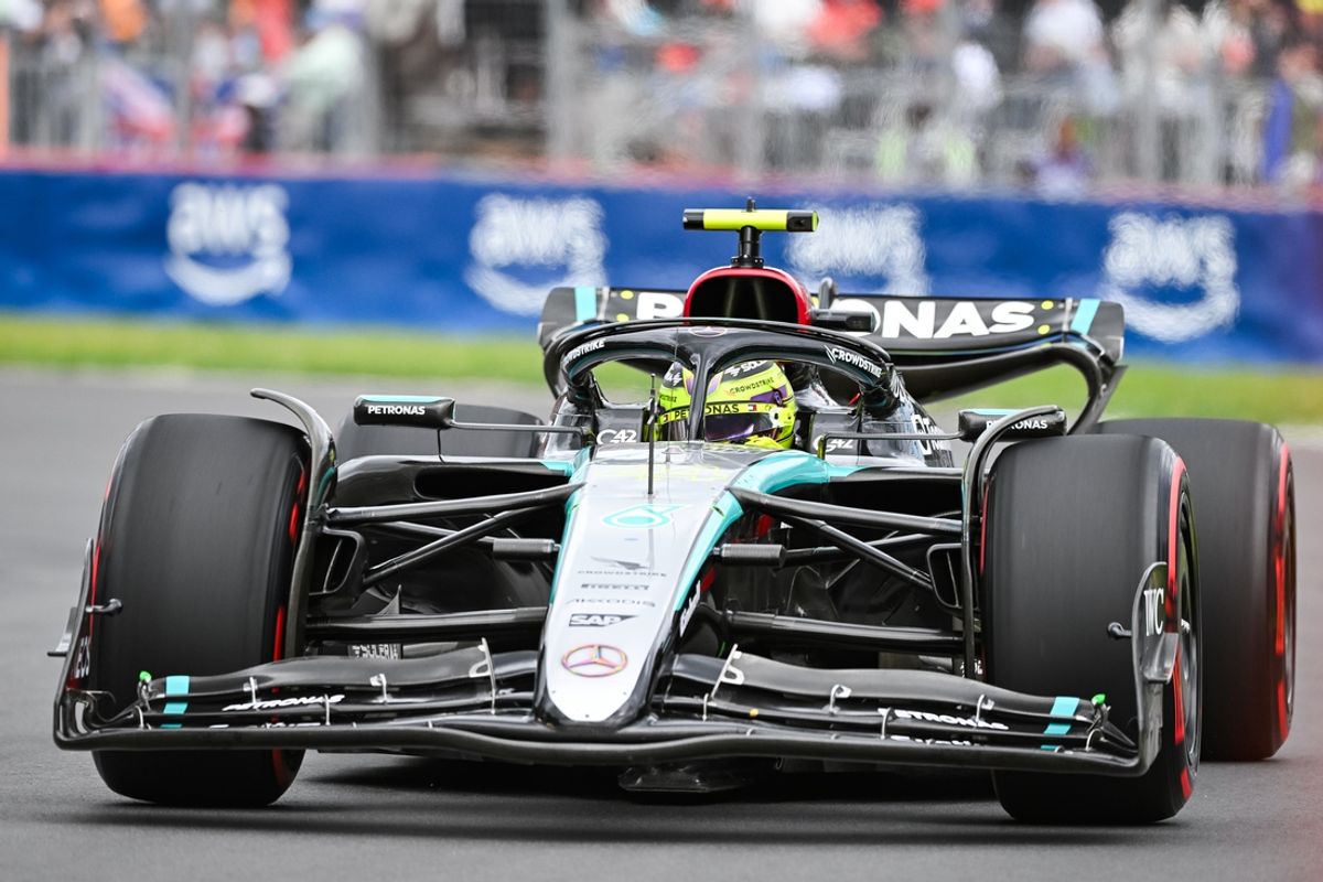 Jun 8, 2024; Montreal, Quebec, CAN; Mercedes driver Lewis Hamilton (GBR) races during the qualifying session of the Canadian Grand Prix at Circuit Gilles Villeneuve. Mandatory Credit: David Kirouac-USA TODAY Sports
