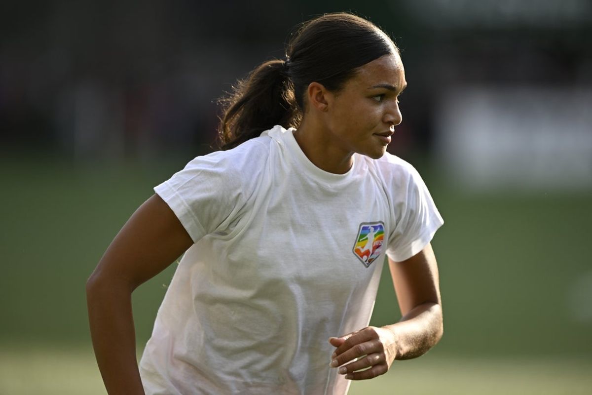 Jun 8, 2024; Portland, Oregon, USA; Portland Thorns FC forward Sophia Smith (9) warms up before the match against the North Carolina Courage at Providence Park. Mandatory Credit: Troy Wayrynen-Imagn Images
