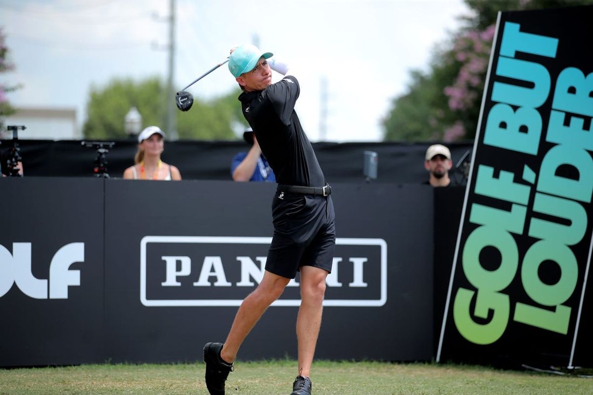 Jun 9, 2024; Houston, Texas, USA; Carlos Ortiz of Torque Golf Club hits a tee shot at the first hole during the final round of the LIV Golf Houston golf tournament at Golf Club of Houston. Mandatory Credit: Erik Williams-USA TODAY Sports